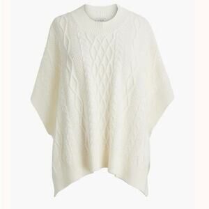 J. CREW Women's One Size Mock Neck Fisherman Cable Knit Poncho Sweater Cream